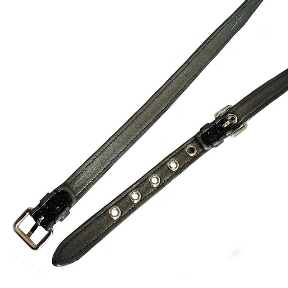 MIU MIU BLACK GLITTER DOUBLE TOUR THIN LEATHER BELT (80) - Picture 7 of 8